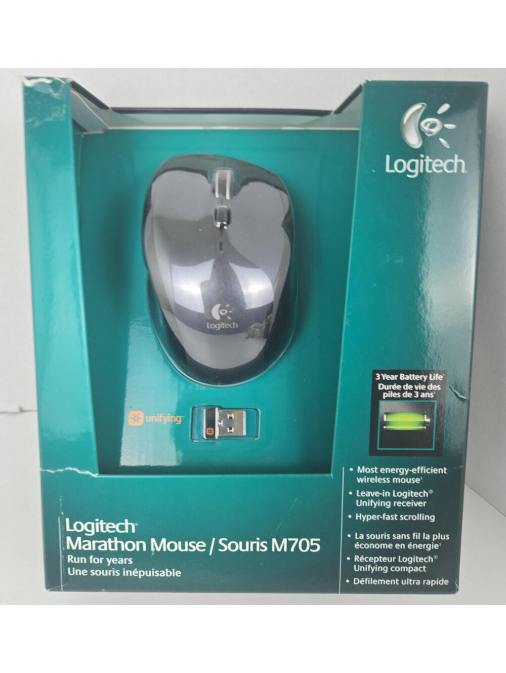 Logitech M705 Marathon Wireless Scroll Optical Mouse USB Unifying Receiver NIP